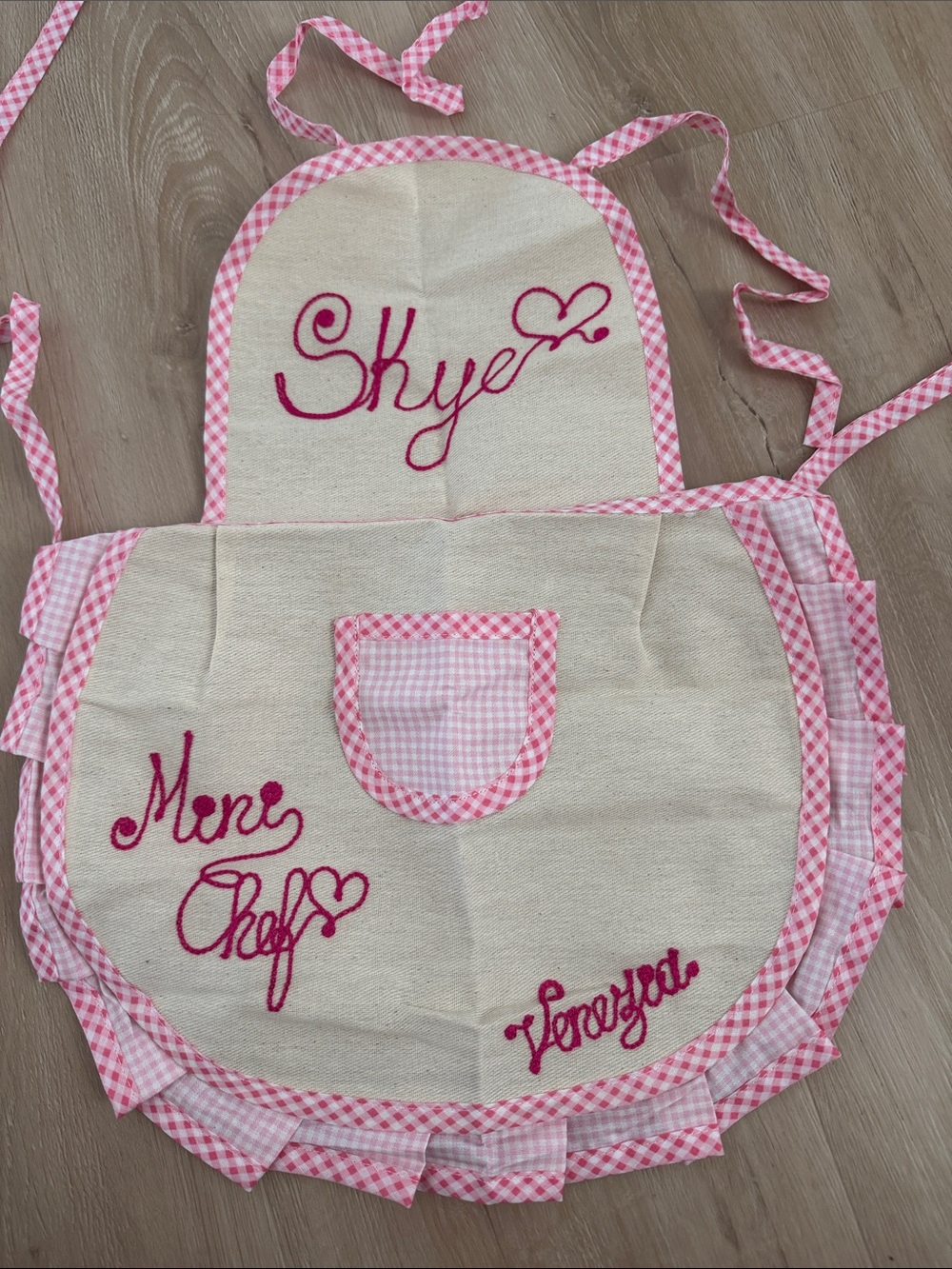 Personalized Pink Gingham Kids Apron - 'Skye'